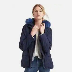 GAP Women's Navy Blue Faux Fur Trim Hood Sherpa Lined Utility Parka Size Medium